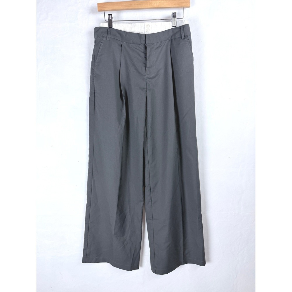 2/$30 Commense Gray White Contrast Waistband Pleated Wide Leg Trousers Size M